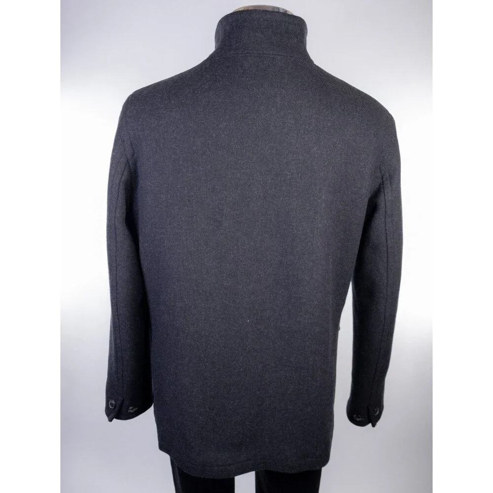 Banana Republic Coat PeaCoat Mens L Large Charcoal Gray Mario Bellucci Wool